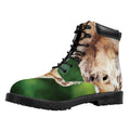 Smiley Face Giraffe Print Padded Collar Lace Up Boots