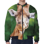 Smiley Face Giraffe Print Zip Sleeve Bomber Jacket