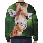 Smiley Face Giraffe Print Zip Sleeve Bomber Jacket