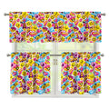 Smiley Faces Emoji Pattern Print 3 Piece Kitchen Curtains