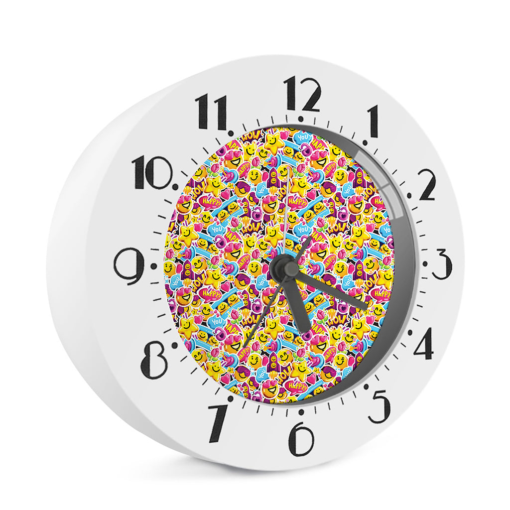 Smiley Faces Emoji Pattern Print Alarm Clock