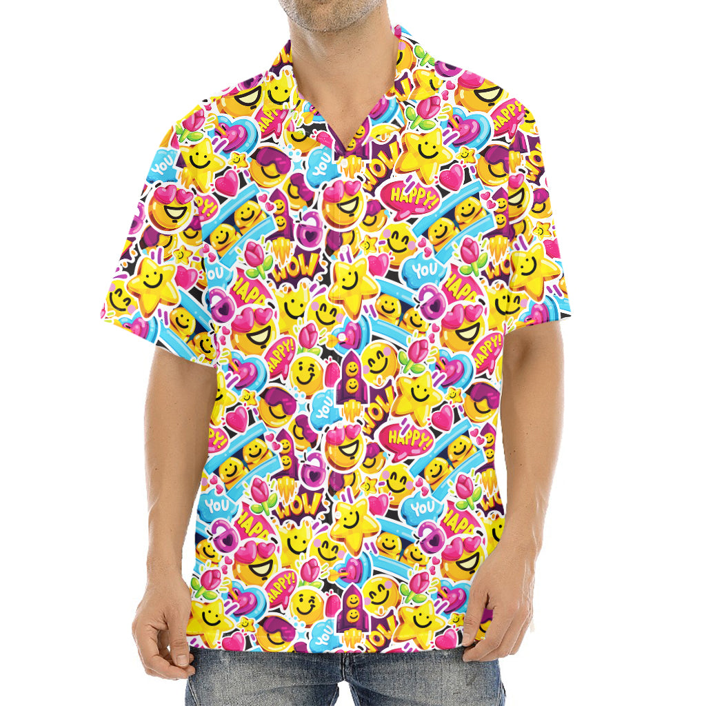 Smiley Faces Emoji Pattern Print Aloha Shirt
