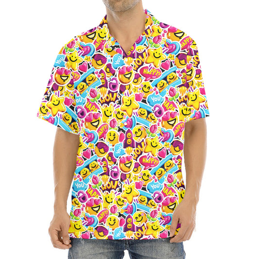 Smiley Faces Emoji Pattern Print Aloha Shirt