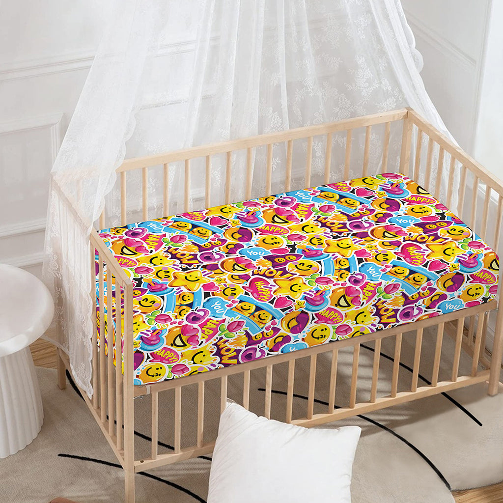 Smiley Faces Emoji Pattern Print Baby Crib Sheet