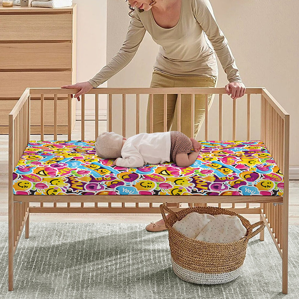 Smiley Faces Emoji Pattern Print Baby Crib Sheet