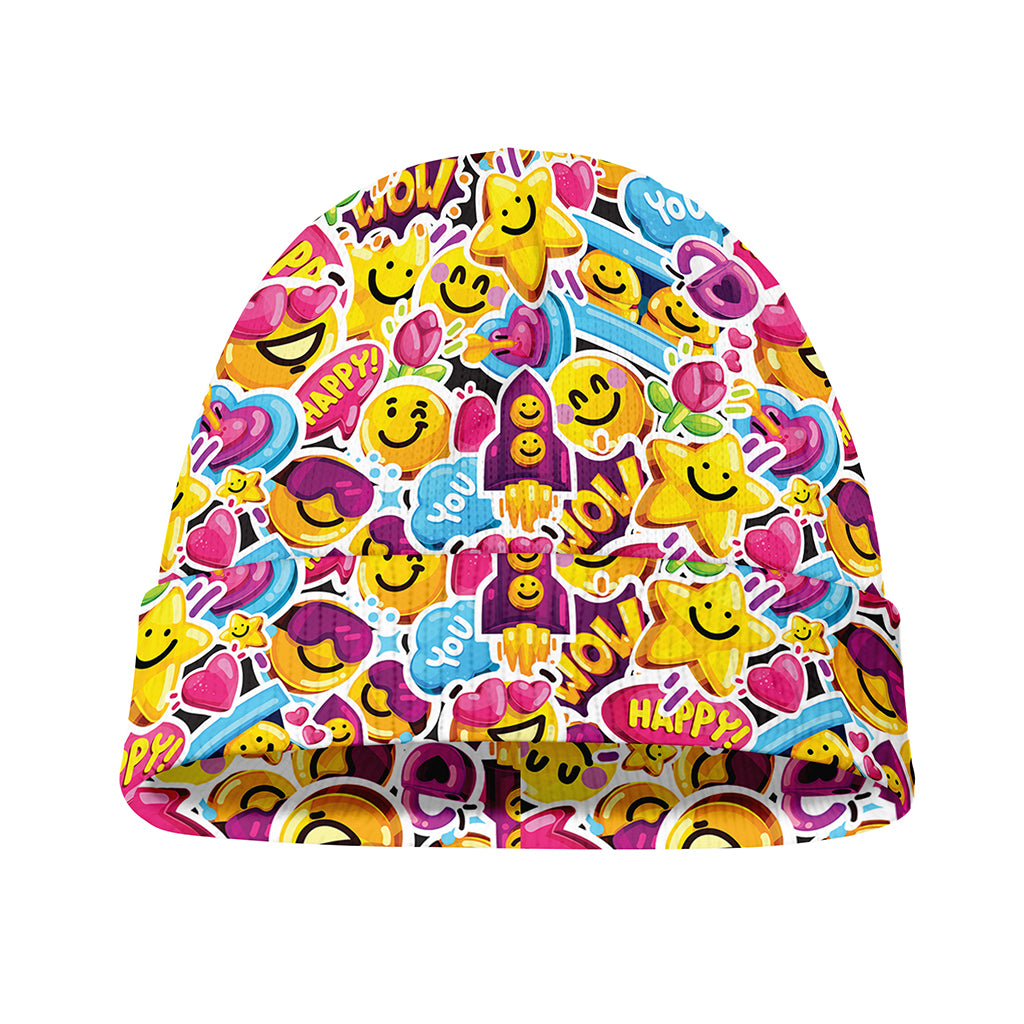 Smiley Faces Emoji Pattern Print Beanie