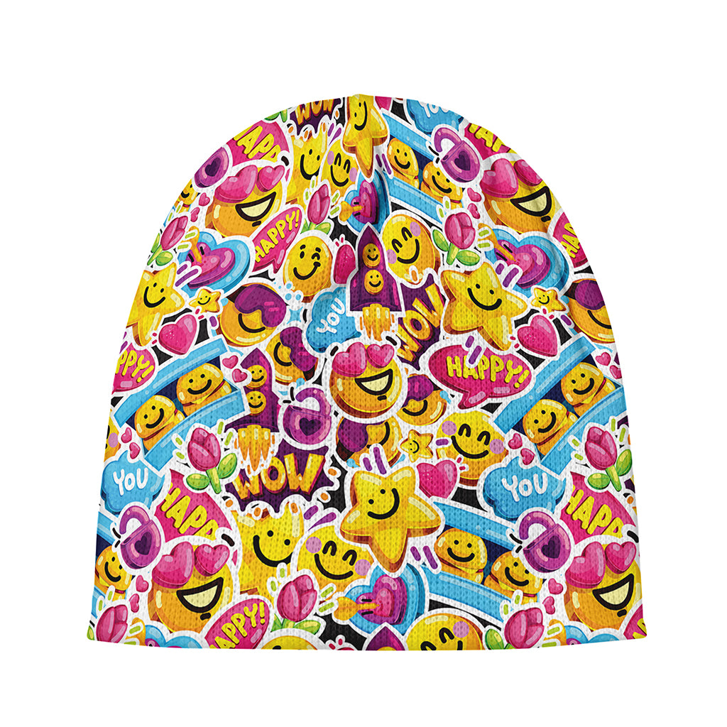 Smiley Faces Emoji Pattern Print Beanie