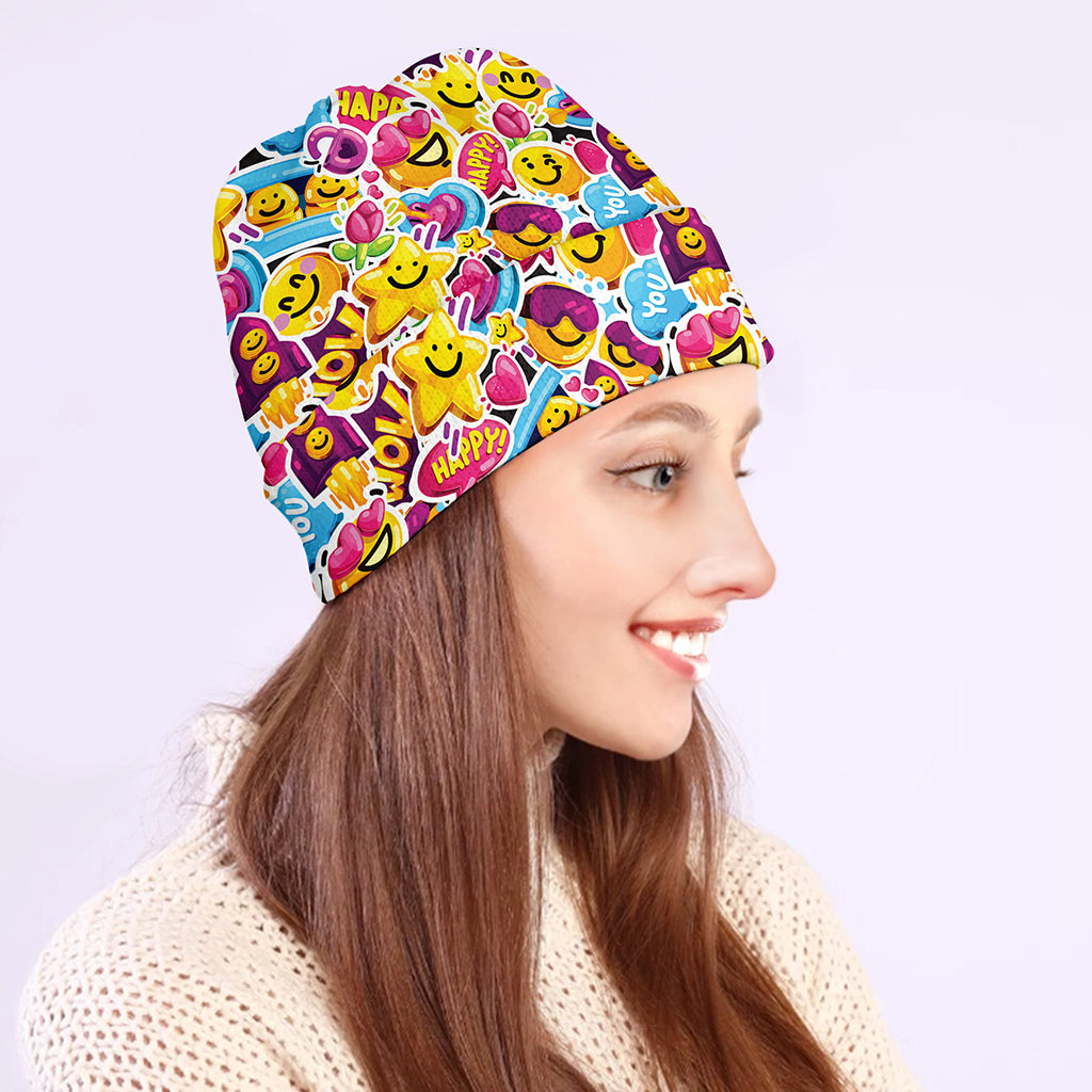 Smiley Faces Emoji Pattern Print Beanie