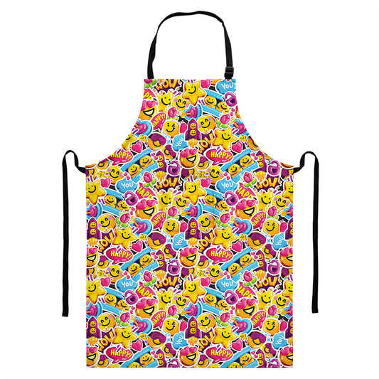 Smiley Faces Emoji Pattern Print Bib Apron With Pocket