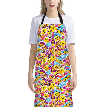 Smiley Faces Emoji Pattern Print Bib Apron With Pocket