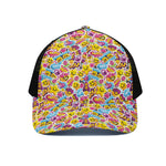 Smiley Faces Emoji Pattern Print Black Mesh Trucker Cap