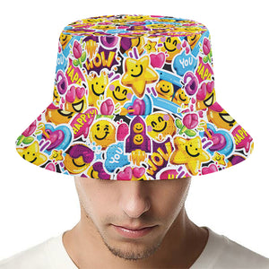 Smiley Faces Emoji Pattern Print Bucket Hat