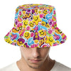 Smiley Faces Emoji Pattern Print Bucket Hat