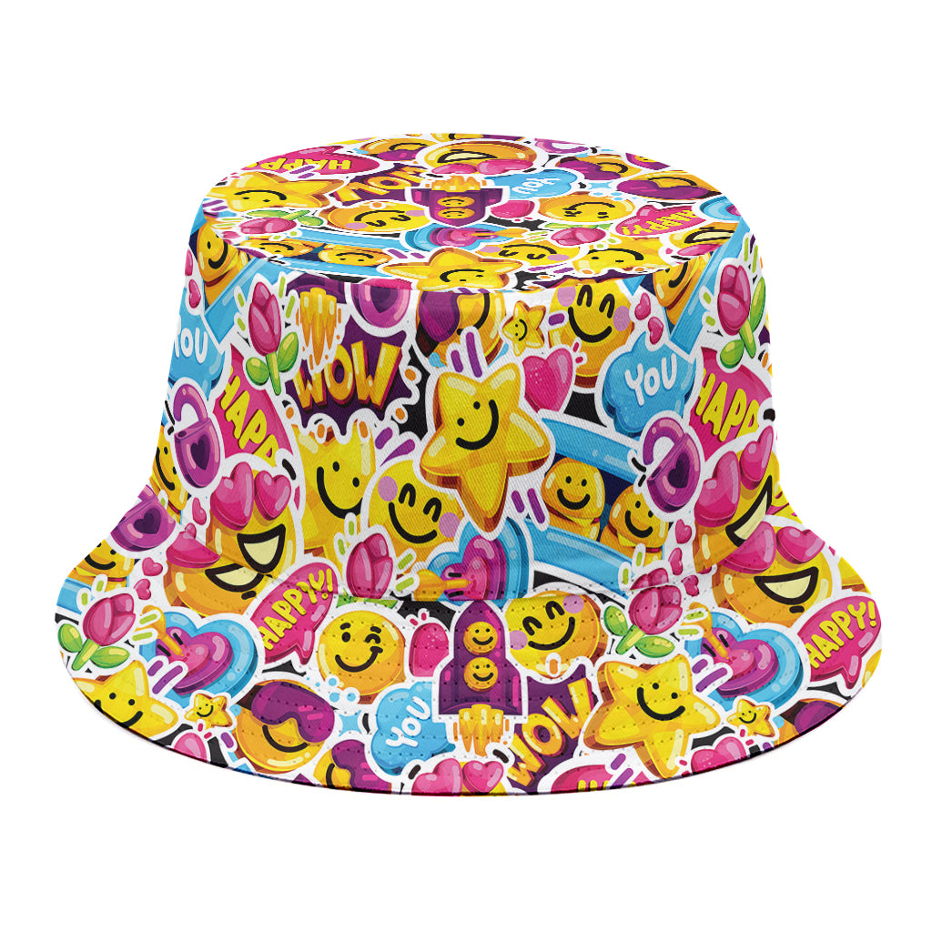 Smiley Faces Emoji Pattern Print Bucket Hat