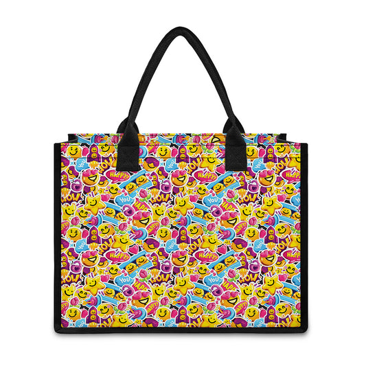 Smiley Faces Emoji Pattern Print Canvas Tote Bag