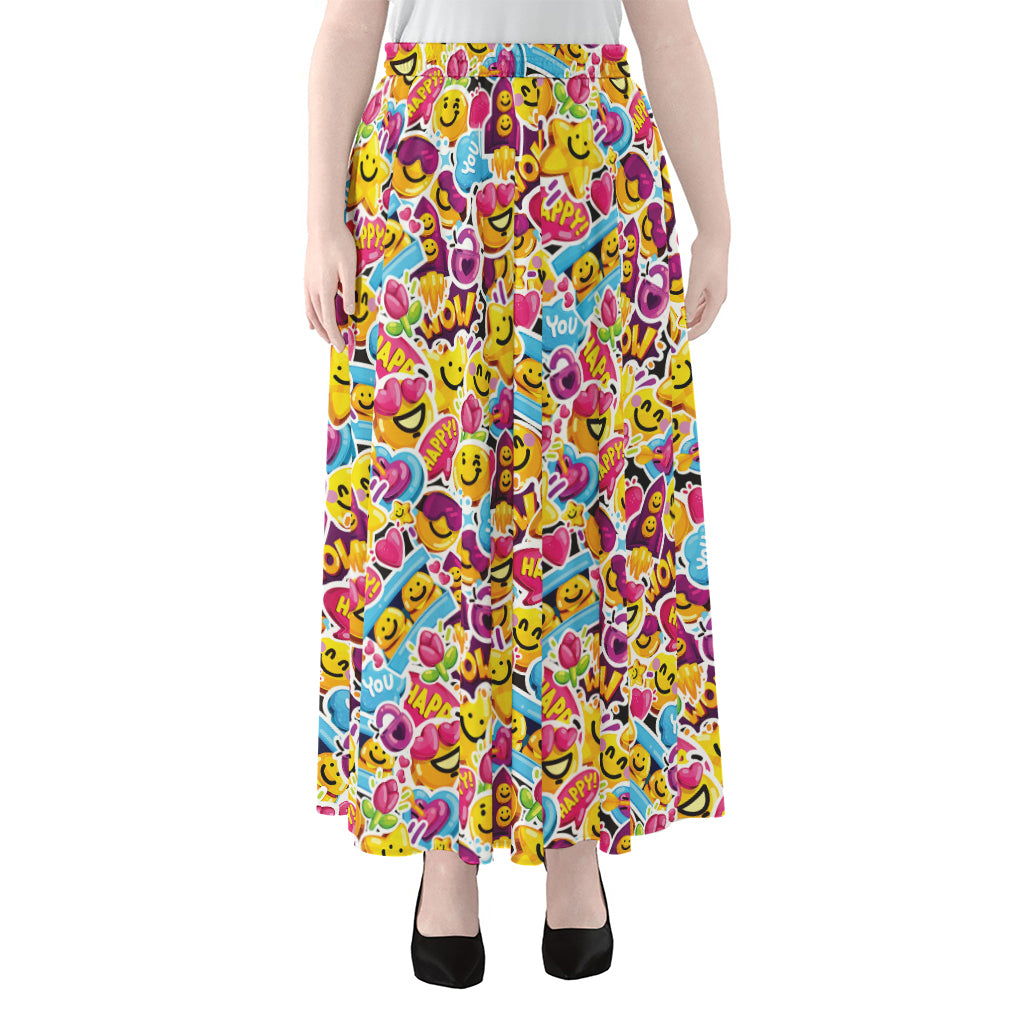 Smiley Faces Emoji Pattern Print Chiffon Maxi Skirt