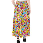 Smiley Faces Emoji Pattern Print Chiffon Maxi Skirt