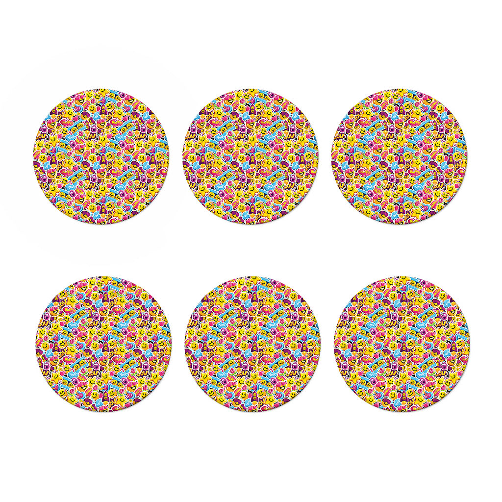 Smiley Faces Emoji Pattern Print Coaster Set