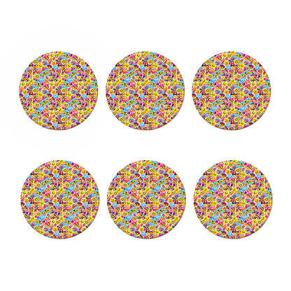 Smiley Faces Emoji Pattern Print Coaster Set