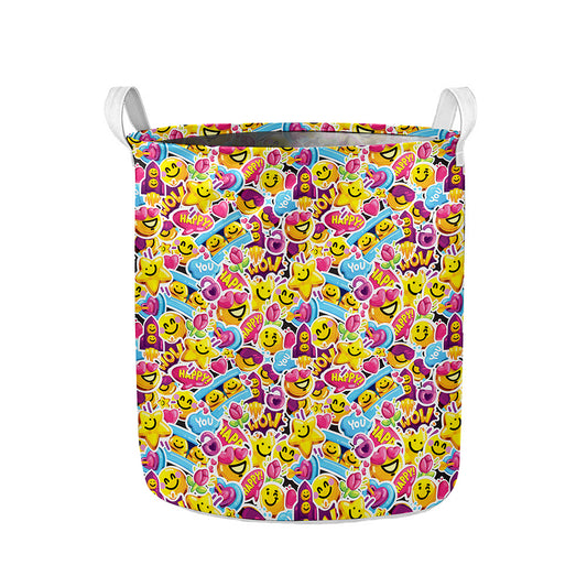 Smiley Faces Emoji Pattern Print Collapsible Laundry Basket