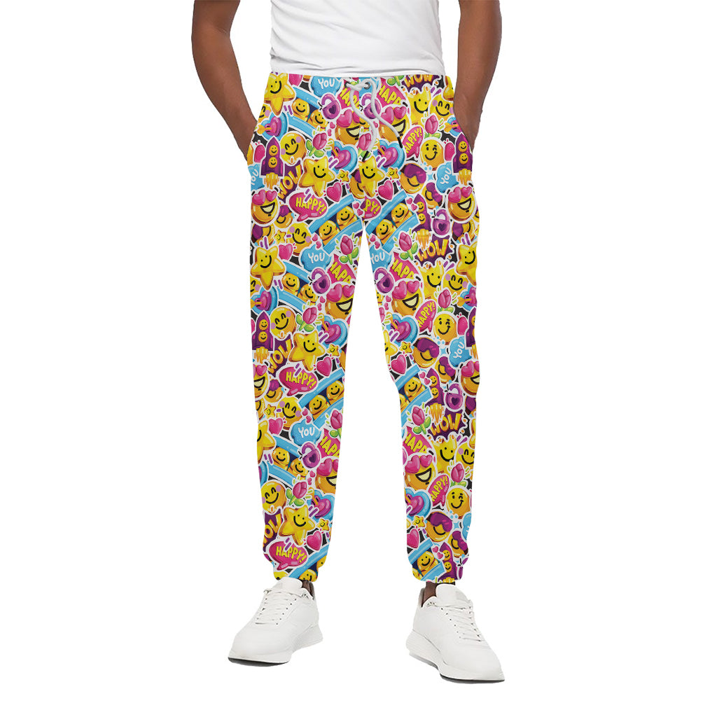 Smiley Faces Emoji Pattern Print Cotton Pants