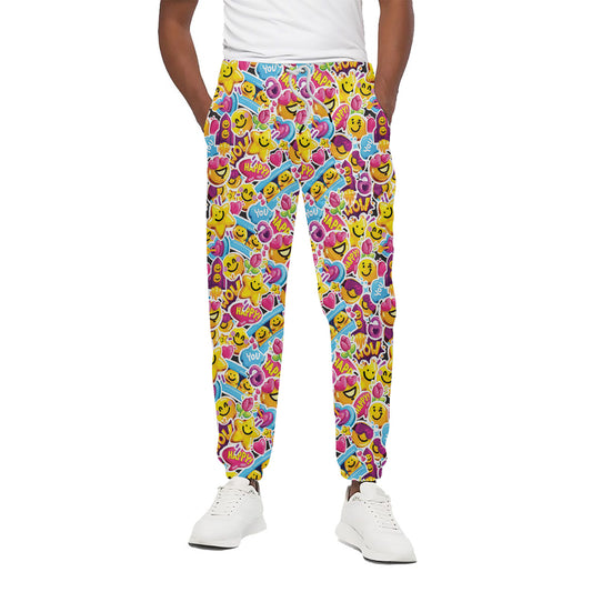 Smiley Faces Emoji Pattern Print Cotton Pants