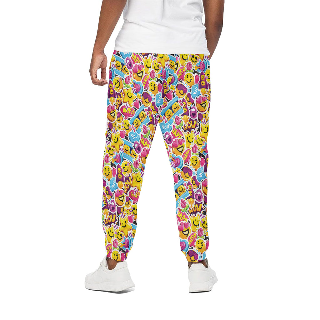 Smiley Faces Emoji Pattern Print Cotton Pants