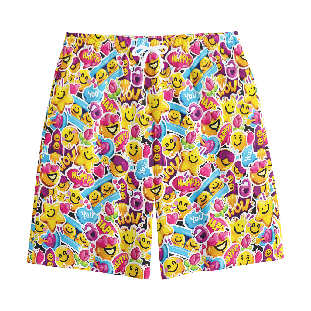 Smiley Faces Emoji Pattern Print Cotton Shorts