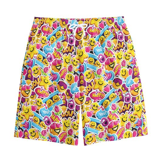 Smiley Faces Emoji Pattern Print Cotton Shorts
