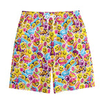 Smiley Faces Emoji Pattern Print Cotton Shorts