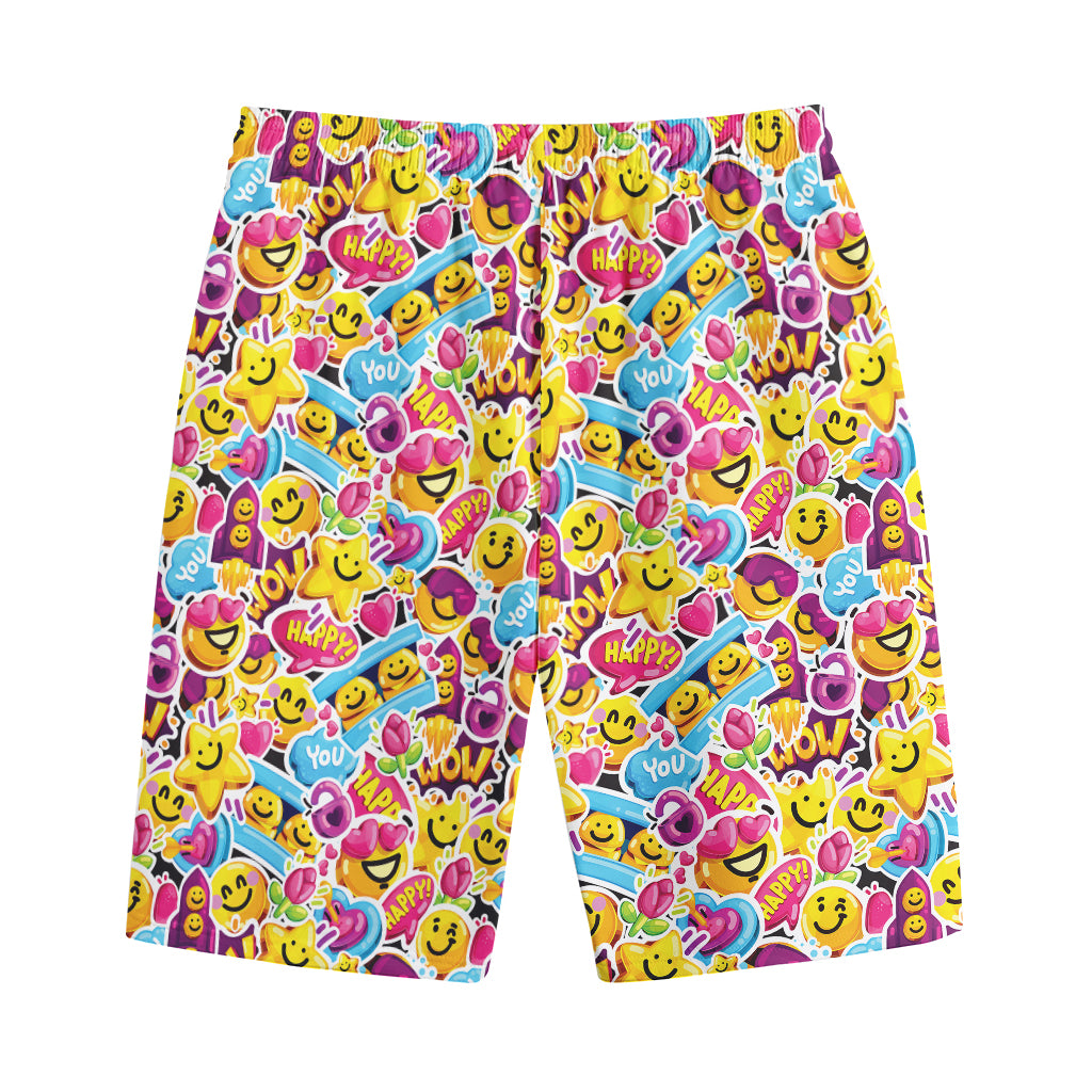 Smiley Faces Emoji Pattern Print Cotton Shorts