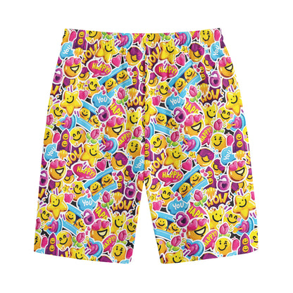 Smiley Faces Emoji Pattern Print Cotton Shorts