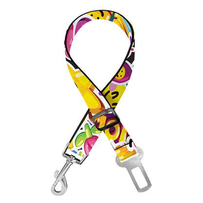 Smiley Faces Emoji Pattern Print Dog Seat Belt