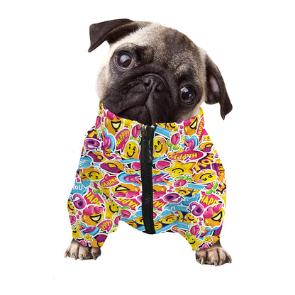 Smiley Faces Emoji Pattern Print Dog Zip Up Jacket