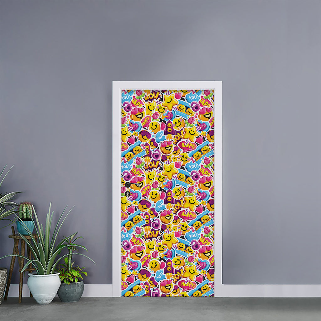 Smiley Faces Emoji Pattern Print Door Sticker