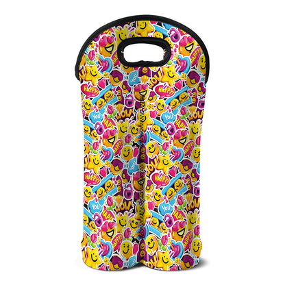 Smiley Faces Emoji Pattern Print Double Neoprene Wine Tote