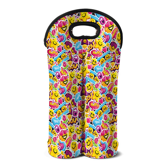 Smiley Faces Emoji Pattern Print Double Neoprene Wine Tote