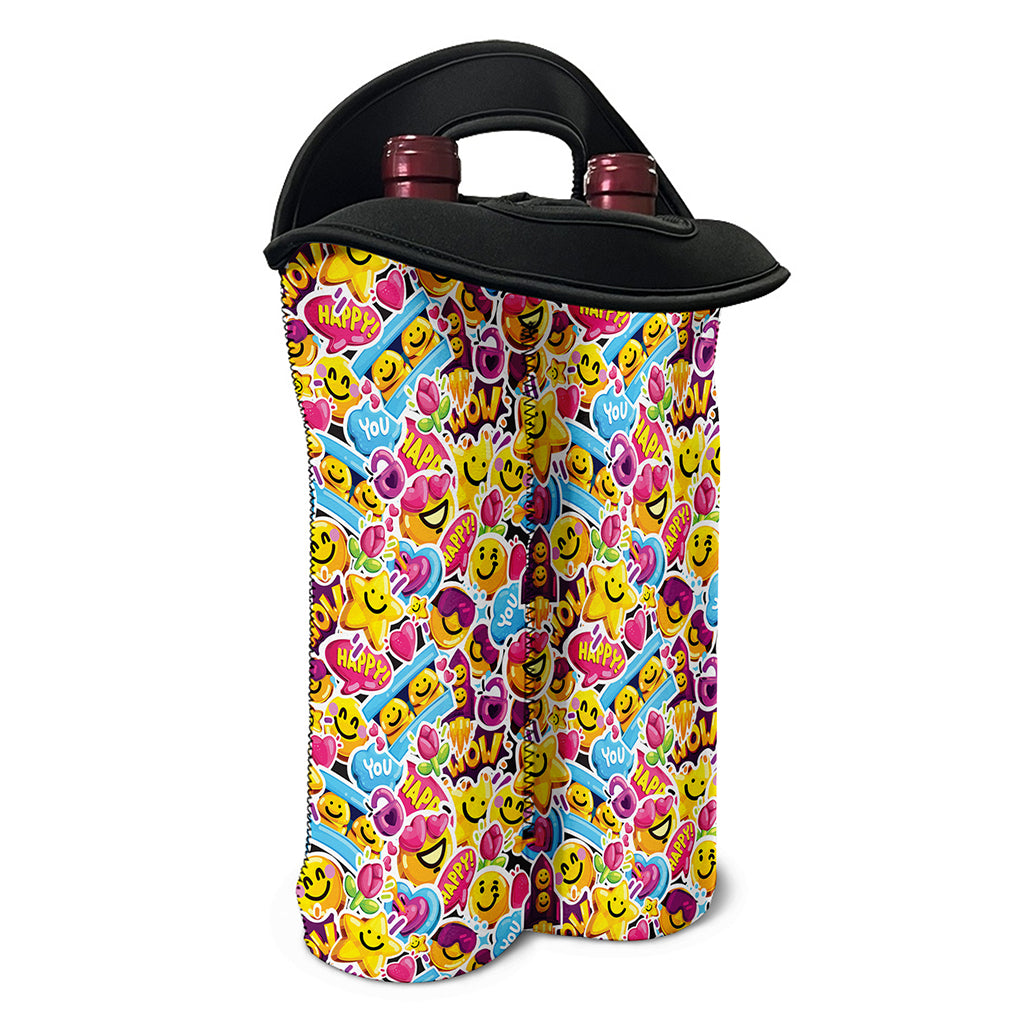 Smiley Faces Emoji Pattern Print Double Neoprene Wine Tote