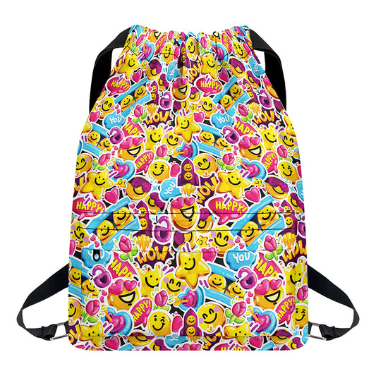 Smiley Faces Emoji Pattern Print Drawstring Backpack