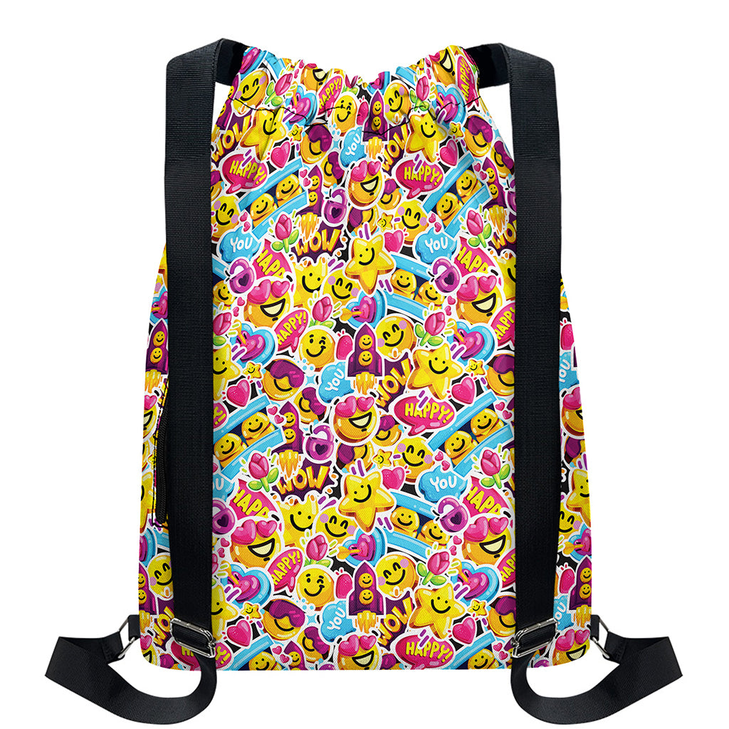 Smiley Faces Emoji Pattern Print Drawstring Backpack