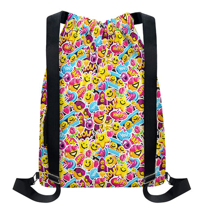 Smiley Faces Emoji Pattern Print Drawstring Backpack