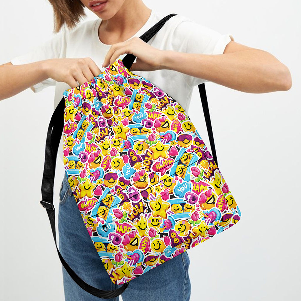Smiley Faces Emoji Pattern Print Drawstring Backpack