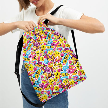 Smiley Faces Emoji Pattern Print Drawstring Backpack