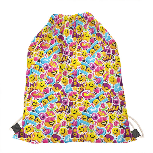 Smiley Faces Emoji Pattern Print Drawstring Bag