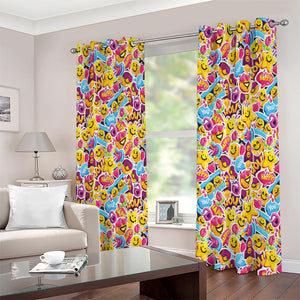 Smiley Faces Emoji Pattern Print Extra Wide Grommet Curtains