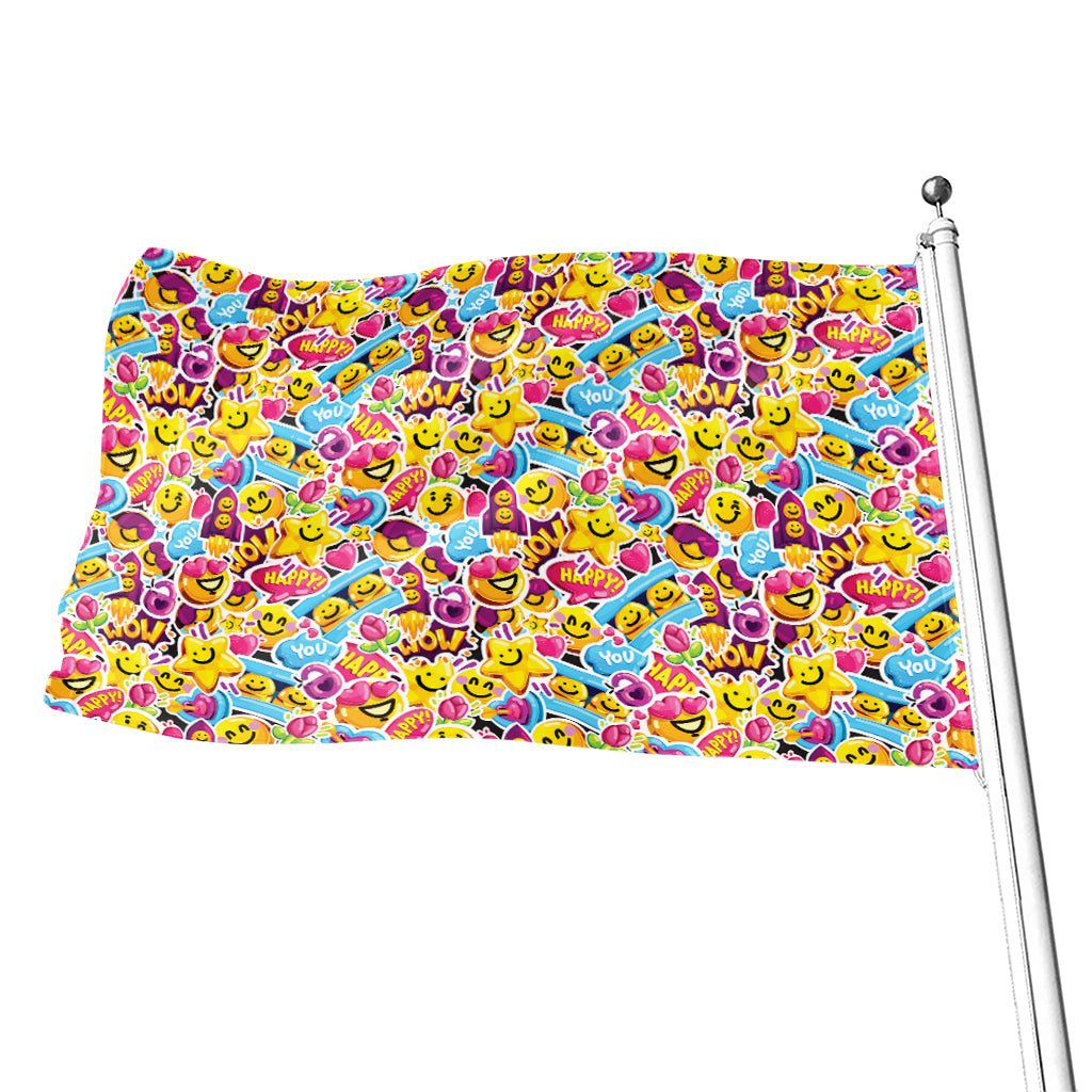 Smiley Faces Emoji Pattern Print Flag