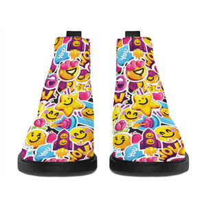 Smiley Faces Emoji Pattern Print Flat Ankle Boots