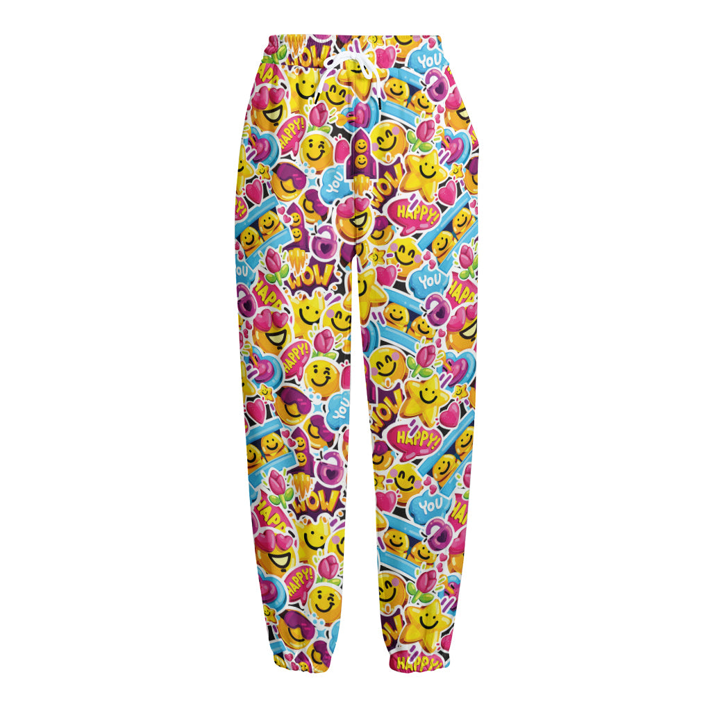 Smiley Faces Emoji Pattern Print Fleece Lined Knit Pants