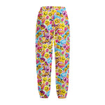 Smiley Faces Emoji Pattern Print Fleece Lined Knit Pants