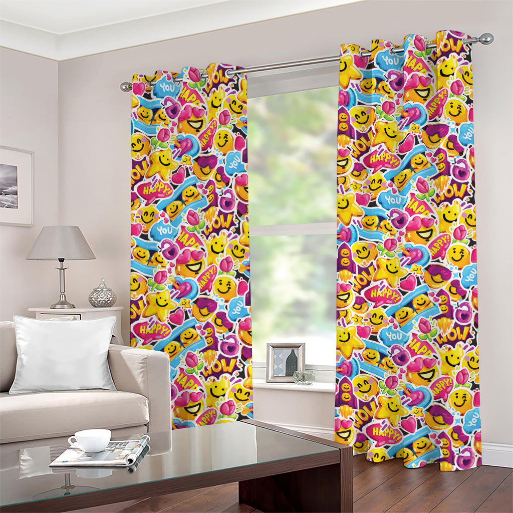 Smiley Faces Emoji Pattern Print Grommet Curtains